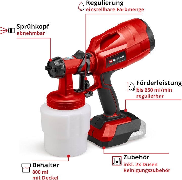 Einhell Akku-Farbsprühsystem TC-SY 18/60 Li Power X-Change (Li-Ion, 18 V, Förderleistung 650 ml/min,