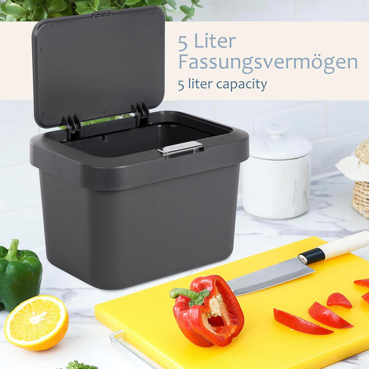 ONVAYA® Komposteimer für die Küche ǀ Anthrazit ǀ geruchsdicht ǀ spülmaschinengeeignet ǀ für Arbeitsp