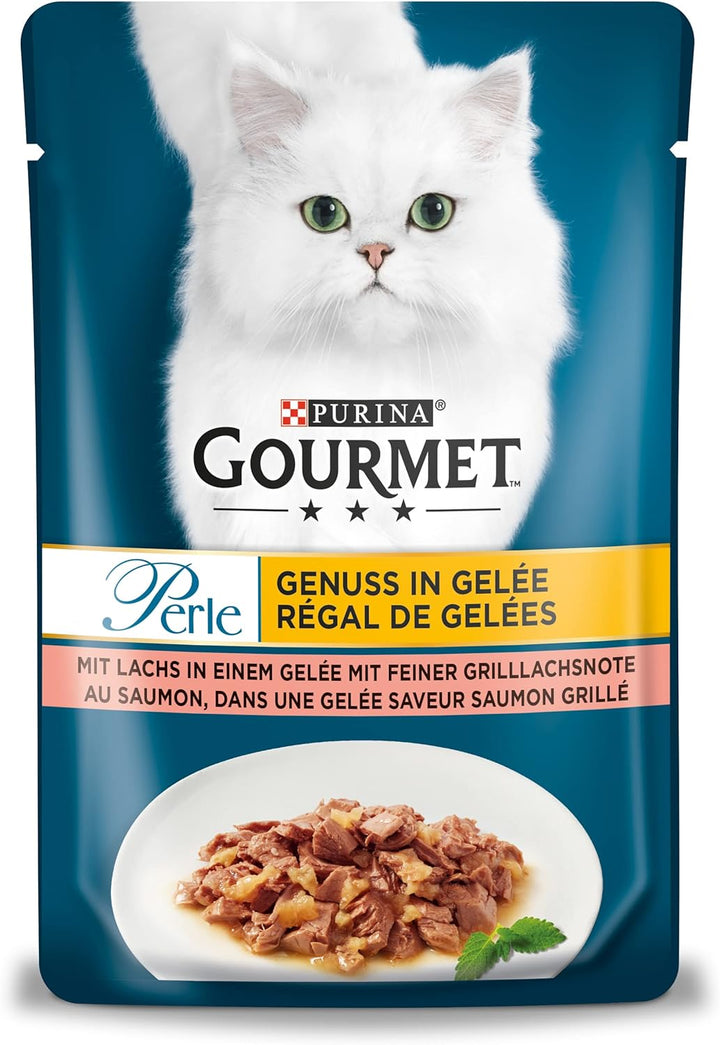 PURINA Gourmet Perle Genuss in Gelee Katzenfutter nass mit Lachs &amp; feiner Grillachsnote 26er Pack (2