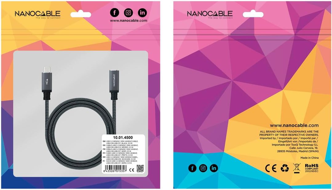 Nano Cable 10.01.4501-L150-COMB USB 3.2 Gen2X2 Kabel, 100 W, 4K/60 Hz, USB-C/M-USB-C/H, Schwarz/Grau