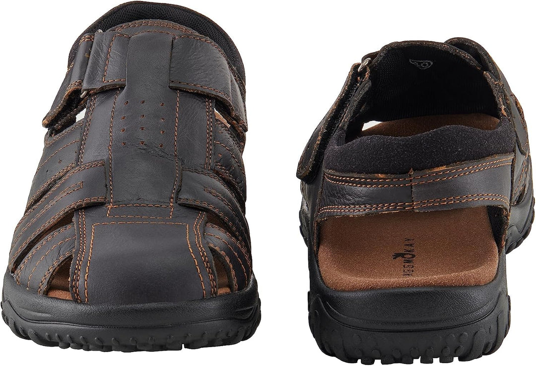 MGGMOKAY Herren Leder Sandalen Fisherman Closed Toe Outdoor Sandales 43 EU Schwarz, 43 EU Schwarz