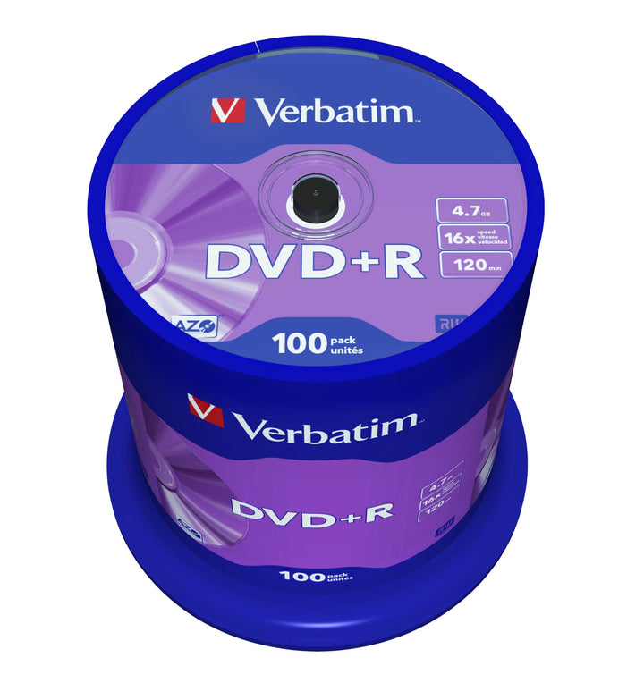 Verbatim DVD+R 16x Matt Silver 4.7GB, 100er Pack Spindel, DVD Rohlinge, 16-fache Brenngeschwindigkei