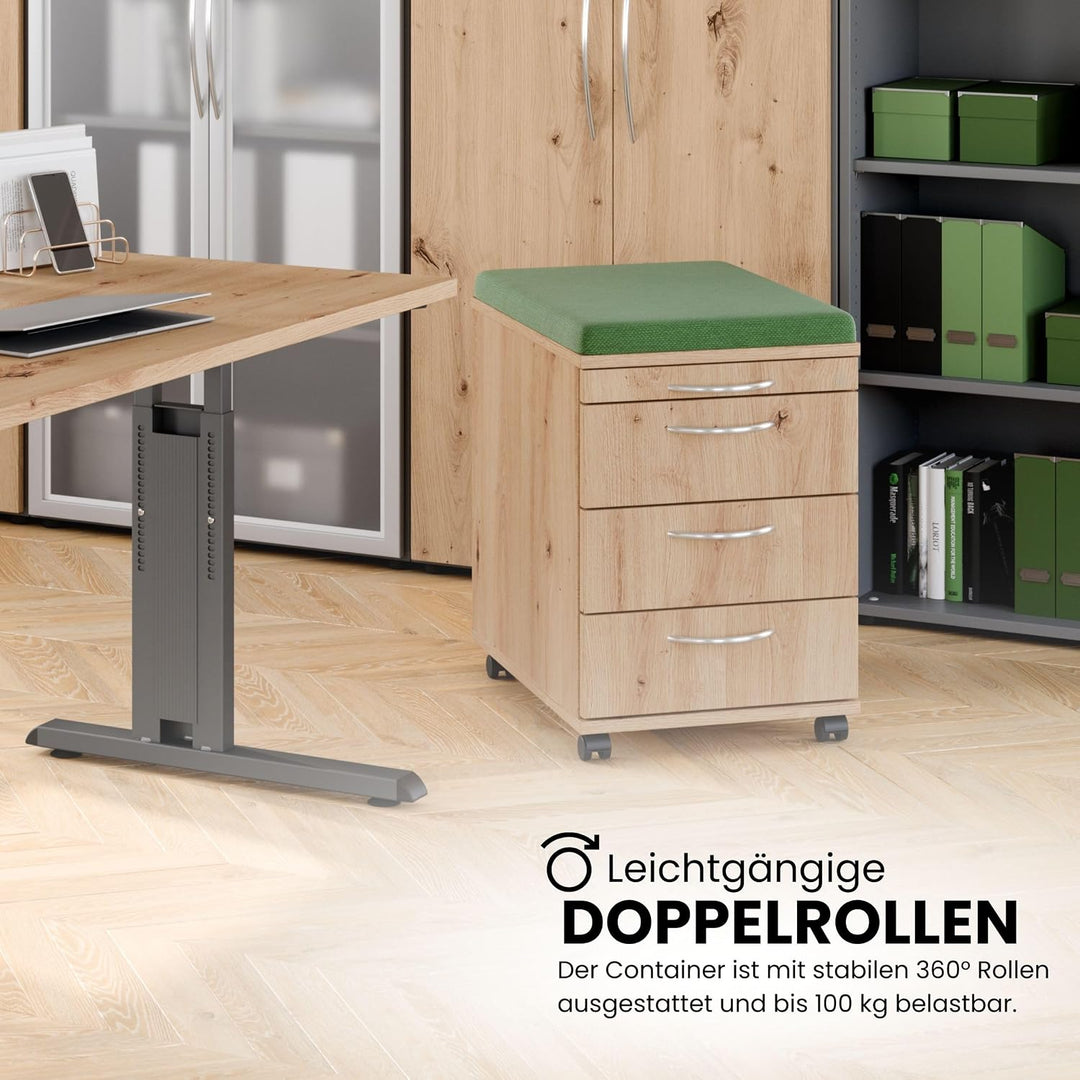 bümö Basic Rollcontainer mit Schubladen, Container aus Holz in weiss - Rollwagen für&