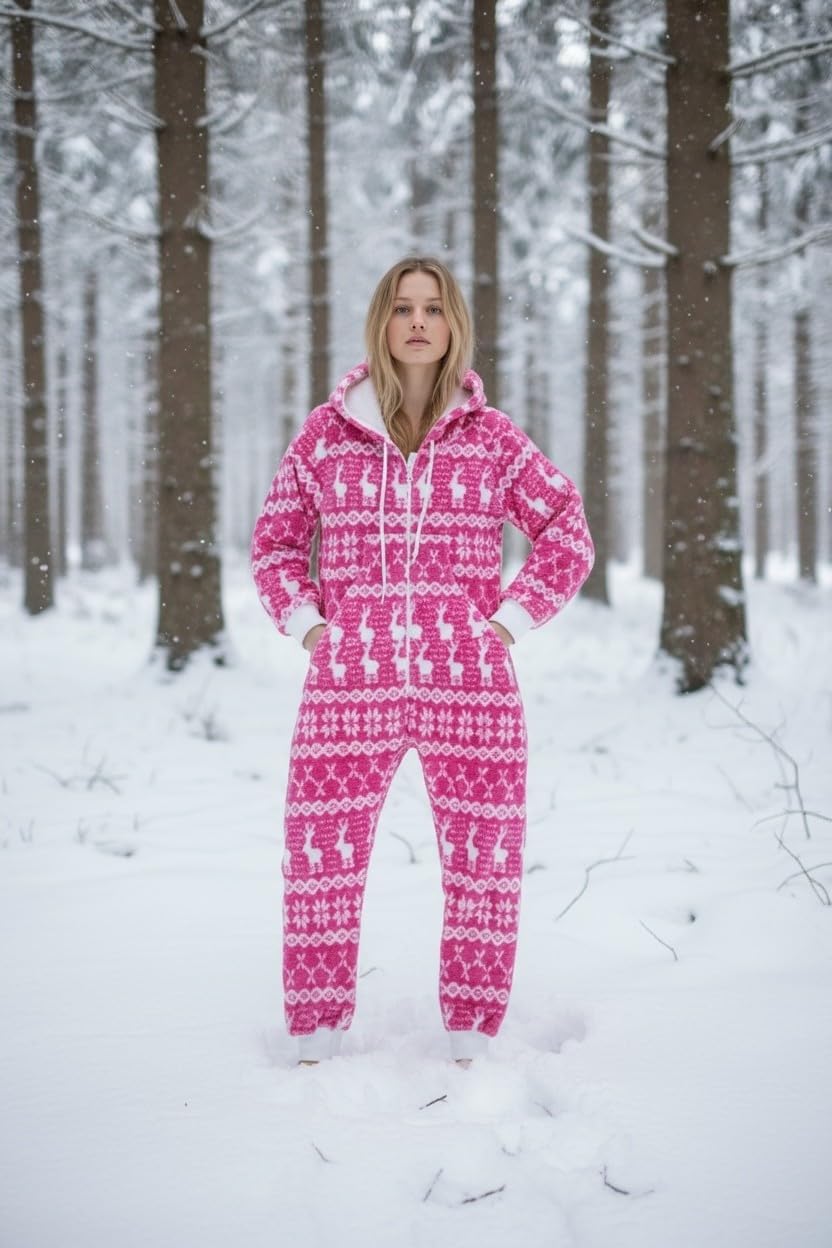 Teddyfleece Teddyfell Jumpsuit flauschig und kuschelig One Piece Overall warm (Pink(2910), L~40)