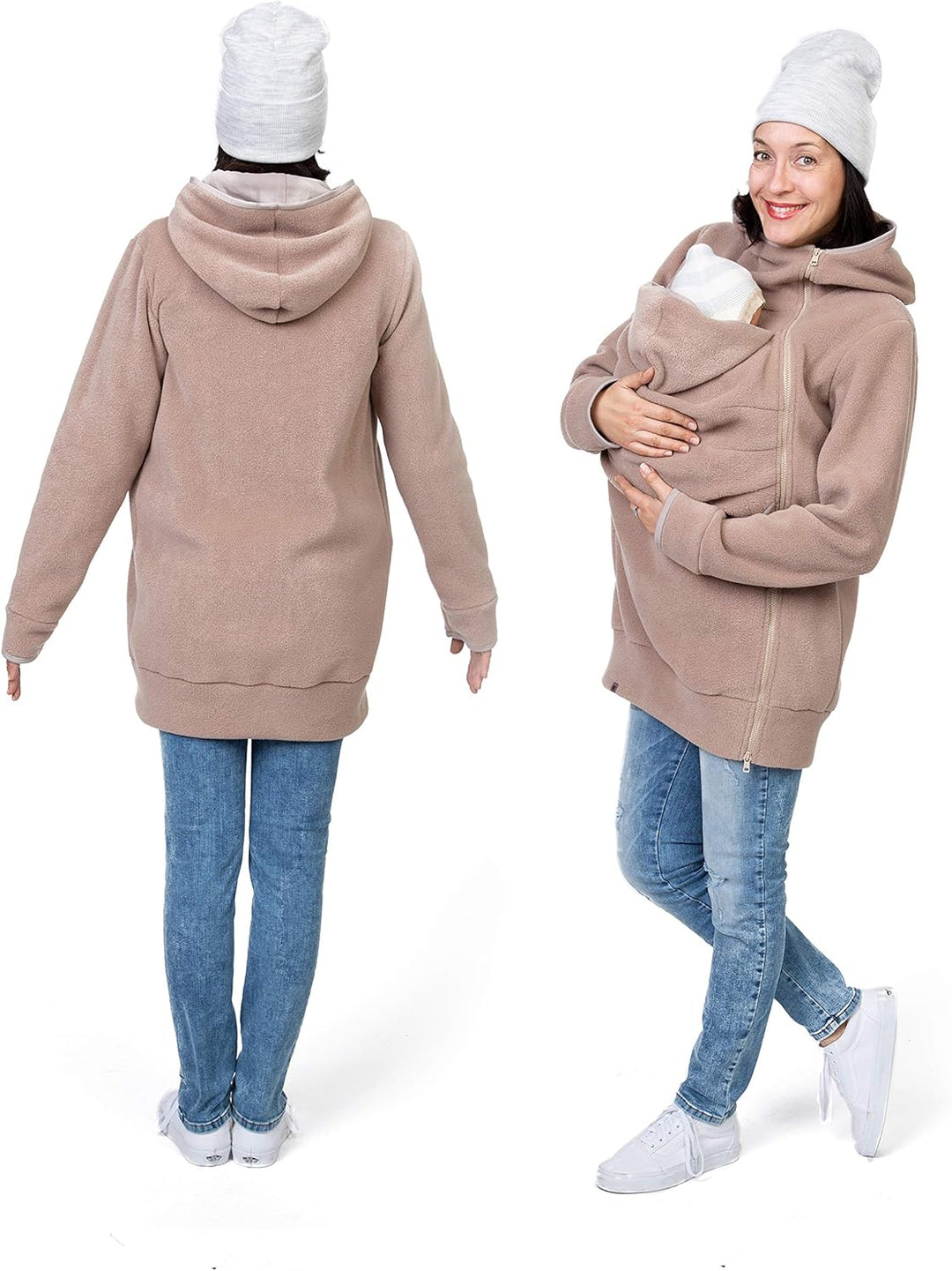 Viva la Mama Kängurujacke, Tragejacke für Baby aus Fleece - AHOI M Beige, M Beige