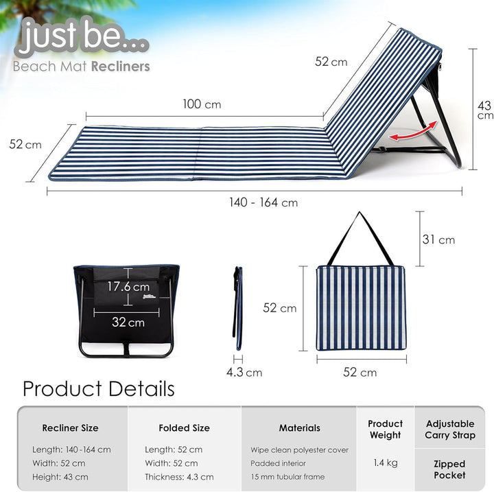 just be... 2er Set Strandmatte mit Rückenlehne klappbar – leichte, gepolsterte Strandliegen faltbar