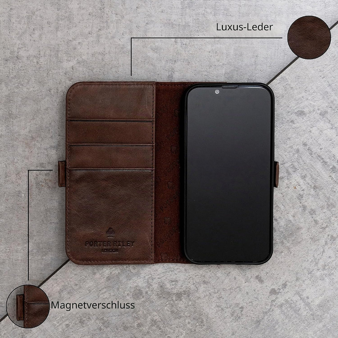 Porter Riley - Lederhülle für Samsung Galaxy S23 Plus. Premium Echtleder Standhülle/Cover/Brieftasch