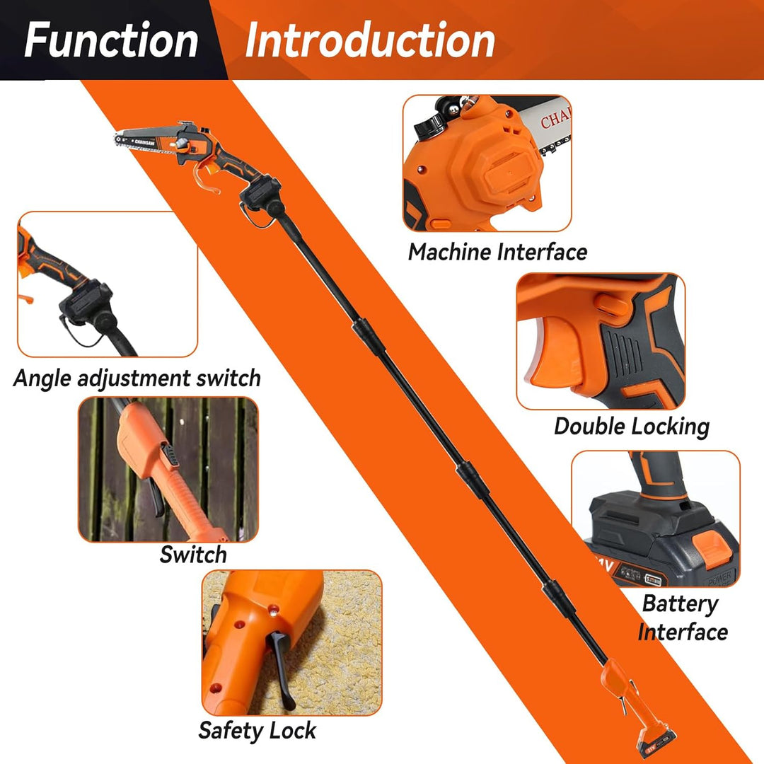 2-in-1 Akku-Pole Säge, hohe Zweigsäge Handkettensäge mit 4&6 Zoll Ketten 2pcs wiederaufladbare 21V B