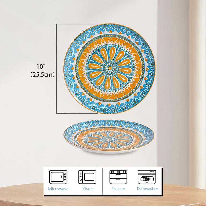 Teller Set Speiseteller Essteller Porzellan - Bunt Gross 25 cm - Flache Keramik Mikrowellen und Spül