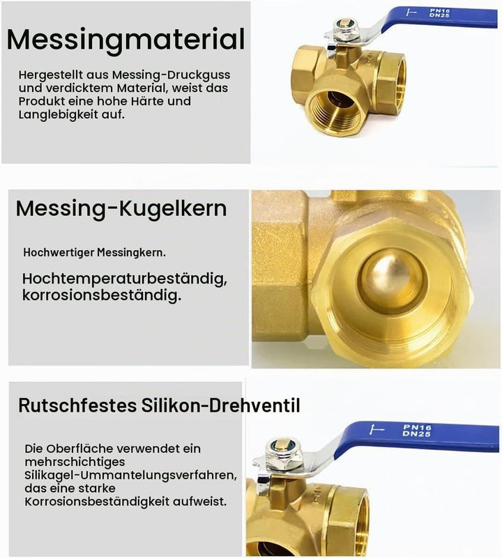 WXZX Messing-Dreiwege-Kugelhahn, 1/4&