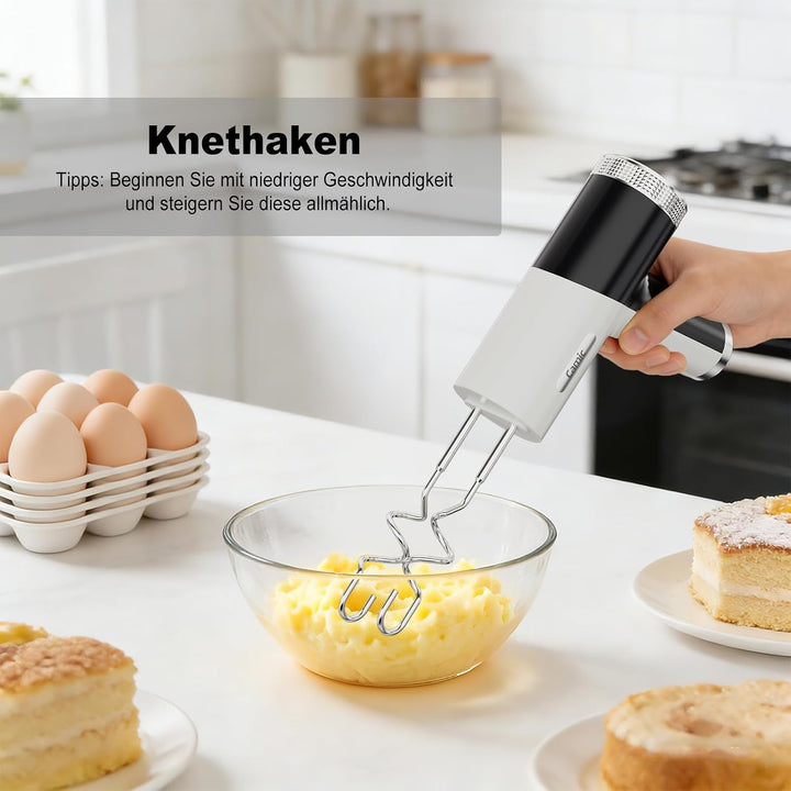 Camic Handmixer mit 9 Geschwindigkeitsstufen, Kabelloser Elektrisch- Handrührgerät mit Schneebesen,
