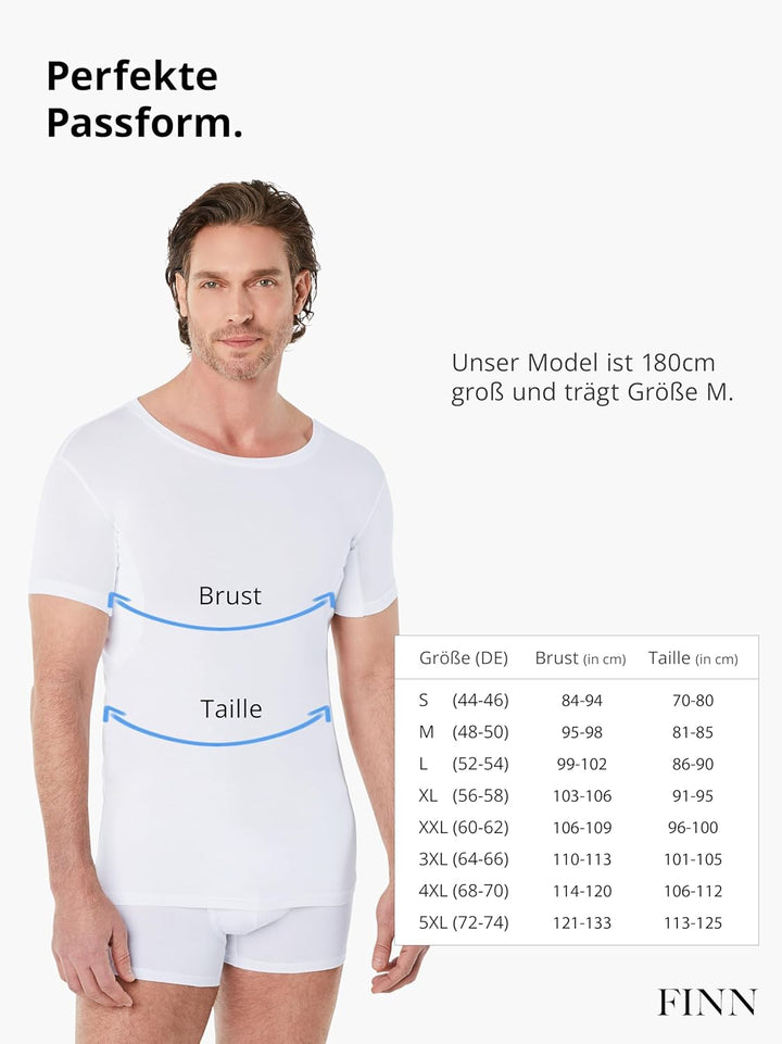 FINN Anti-Schweiss Unterhemd Herren mit Rundhals-Ausschnitt - Unterziehshirt Männer mit Einsätzen ge