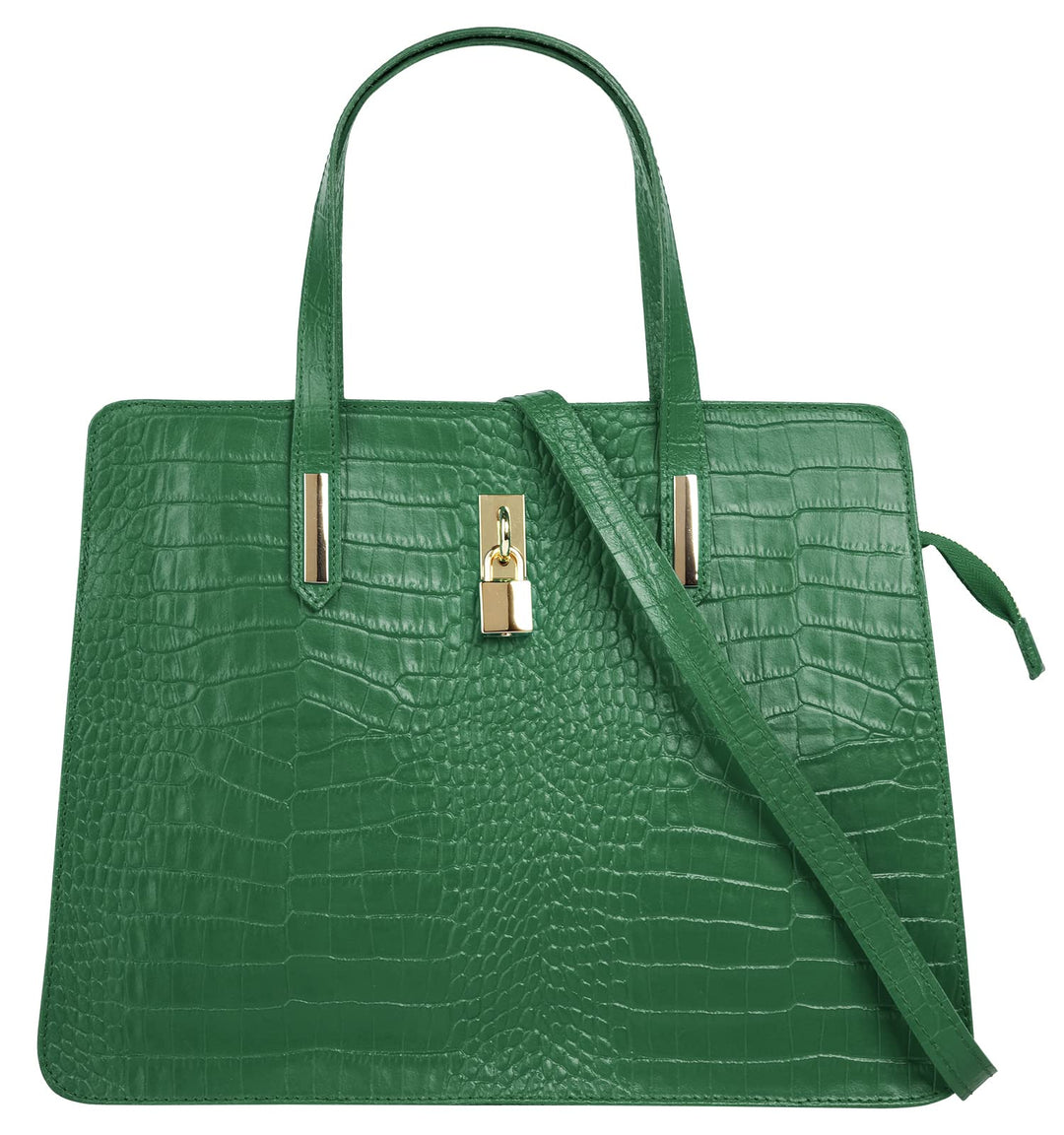 Handtasche Echt Leder Damen Made in Italy, Smartphonefach, Kroko-Design, elegante Umhängetasche, Dam