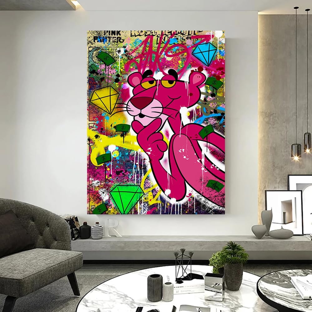 Magic Canvas Art Rosaroter Panther Kunst Pop Art Leinwandbild 1- teilig Hochwertiger Kunstdruck Wand