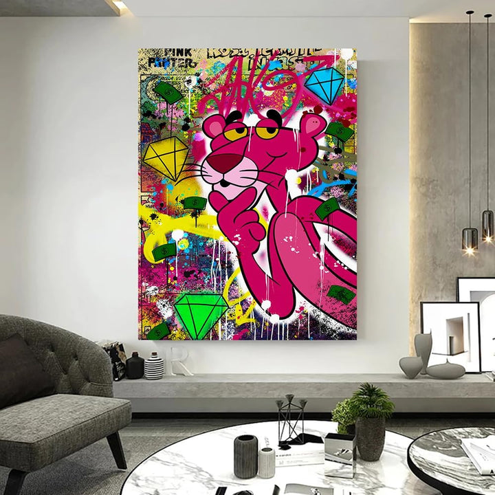 Magic Canvas Art Rosaroter Panther Kunst Pop Art Leinwandbild 1- teilig Hochwertiger Kunstdruck Wand