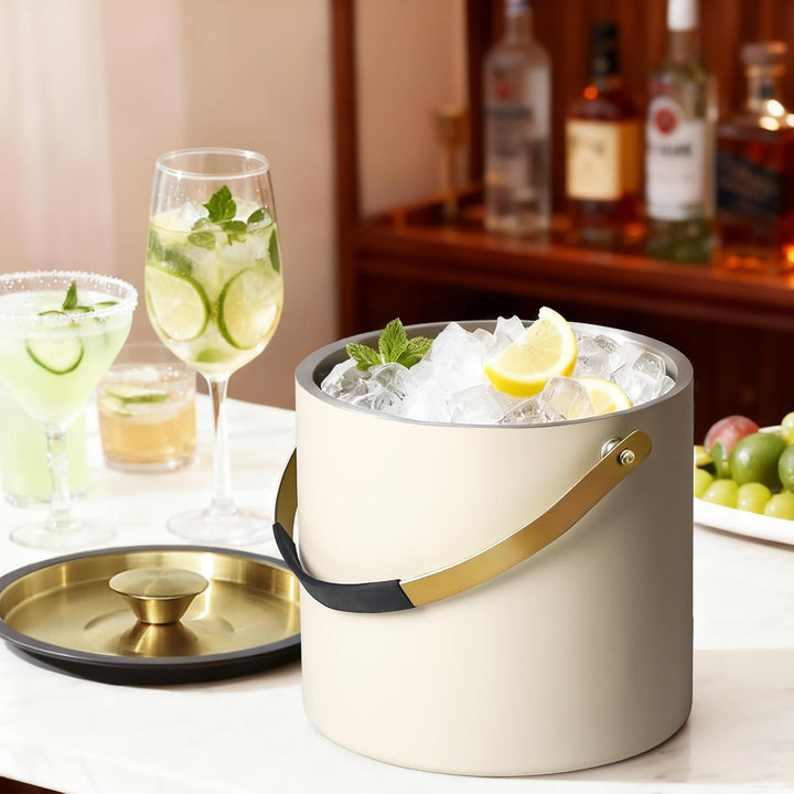 3.2L Moderner isolierter Eiskübel mit Silikondeckel, Tong, Sieb, doppelwandiger Eiskübel aus Edelsta