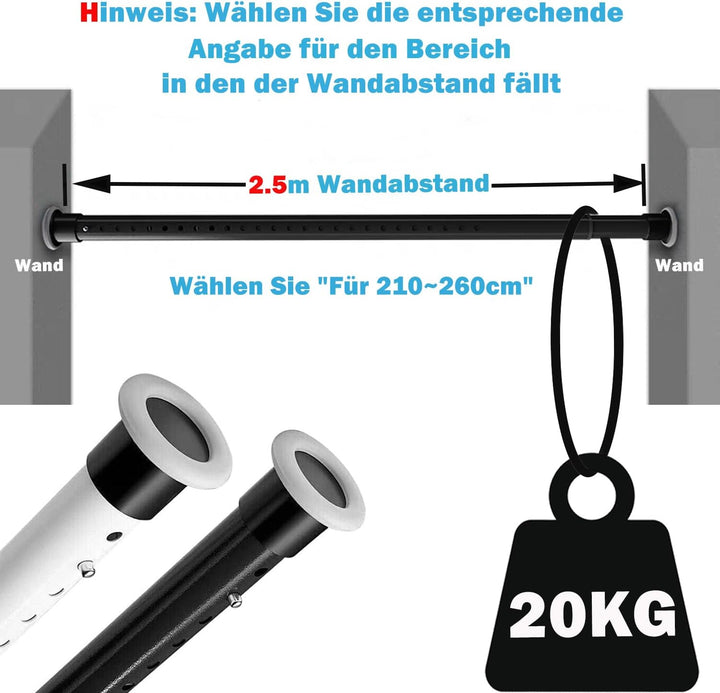 Duschvorhang Teleskopstange 210-260CM Verstellbare Klemmstange Edelstahl Duschstange Ohne Bohren Vor