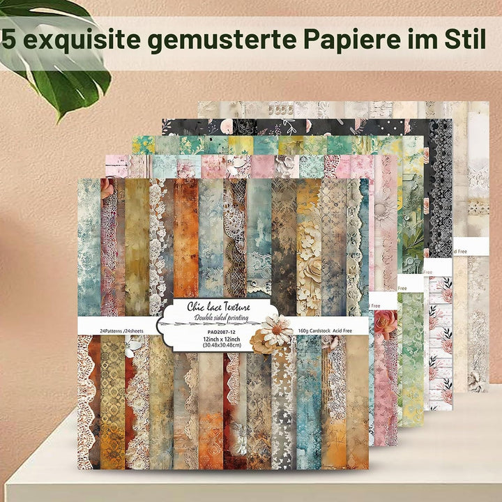 Scrapbook Papier Vintage Scrapbook Bastelpapier mit Blumen Muster, 24 Blatt Doppelseitiges Scrapbook