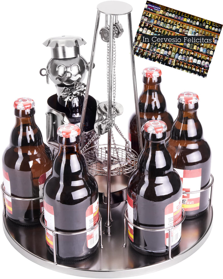 BRUBAKER Flaschenhalter Grillmeister mit Schwenkgrill Metall Skulptur mit