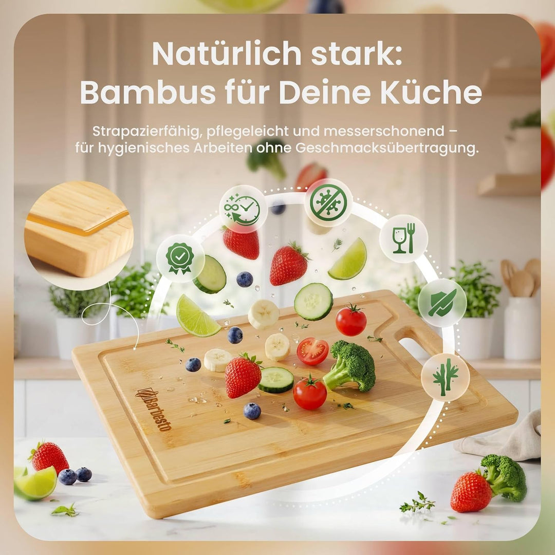 CLP Schneidebrett Bambus-Holz 4er Set Bamio, messerschonend und antibakteriell, extradicke Servierbr