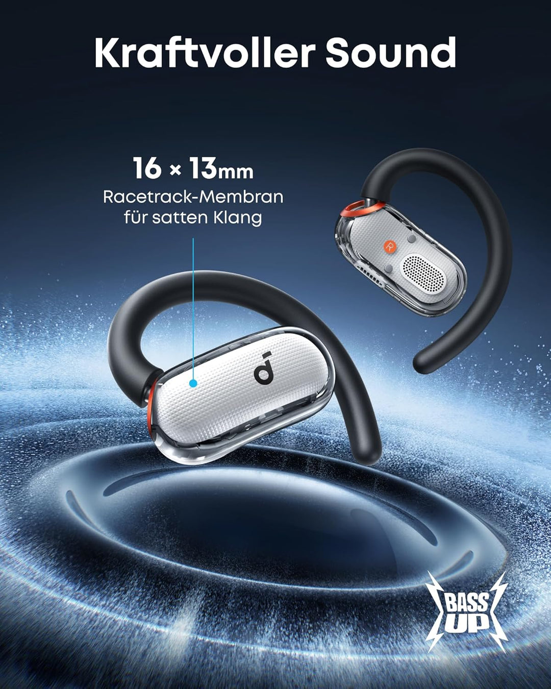 soundcore V40i by Anker, Open-Ear Kopfhörer, transparentes Case ohne Deckel, 4 einstellbare Position