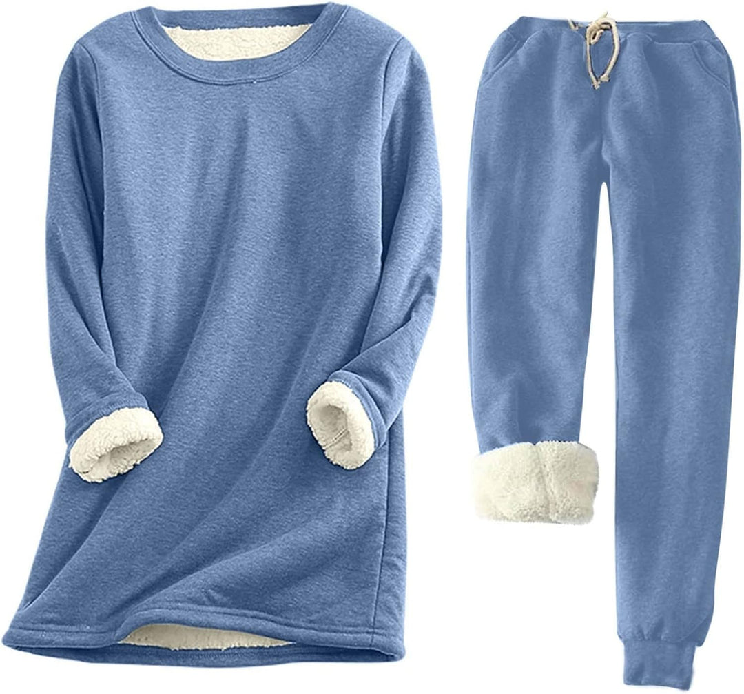 Hausanzug Warm Damen Fleece Winter Gefüttert Zweiteiler Hausanzug Damen Innenfell Teddyfleece Warmer