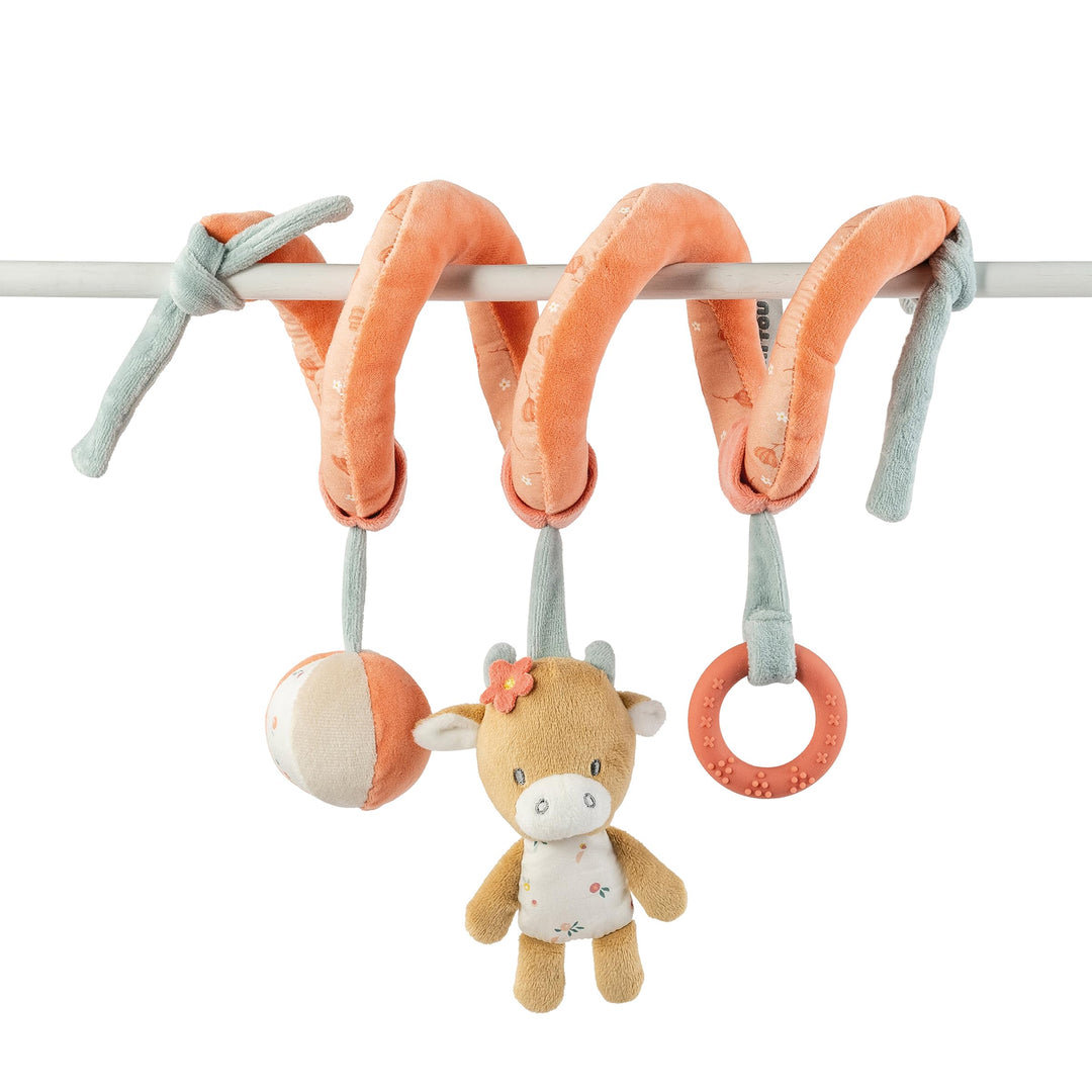 Nattou Spielzeug zum Aufhängen aus Velours, Kuh Mila, Mit Rassel und weiteren Aktivitäten, Ca. 30 cm
