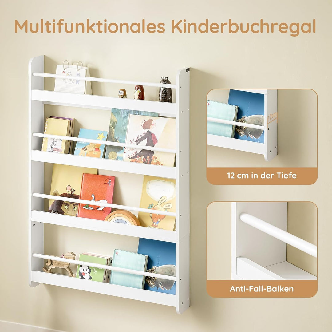 SoBuy Bücherregal Kinder Wandregal für Kinderzimmer Kinder Bücherregal Wand mit 4 Ablagen Montessori