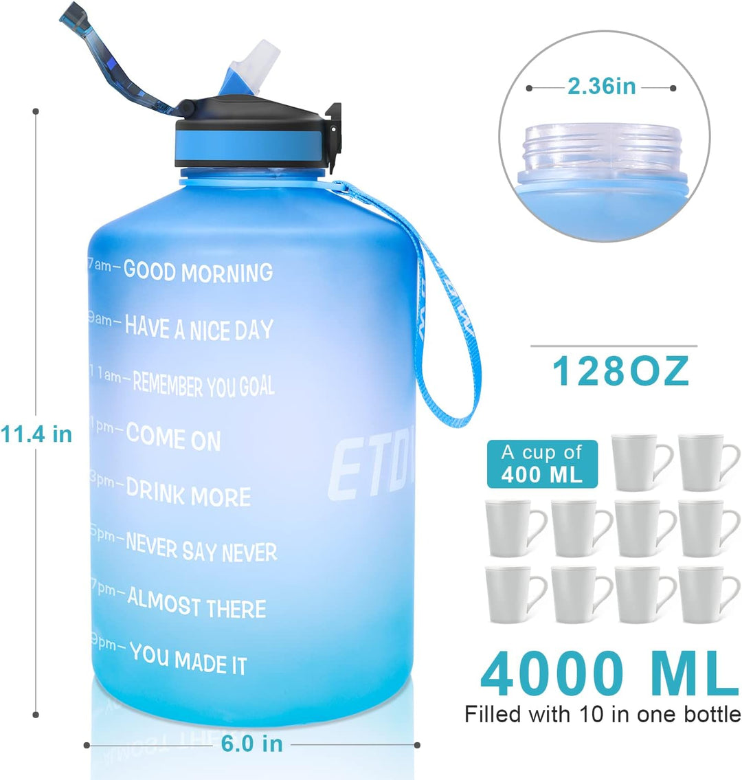 3,78 Liter Trinkflasche Sport mit Zeitangaben und Strohhalme, 3,78L Gross Sportflasche BPA Frei, Aut