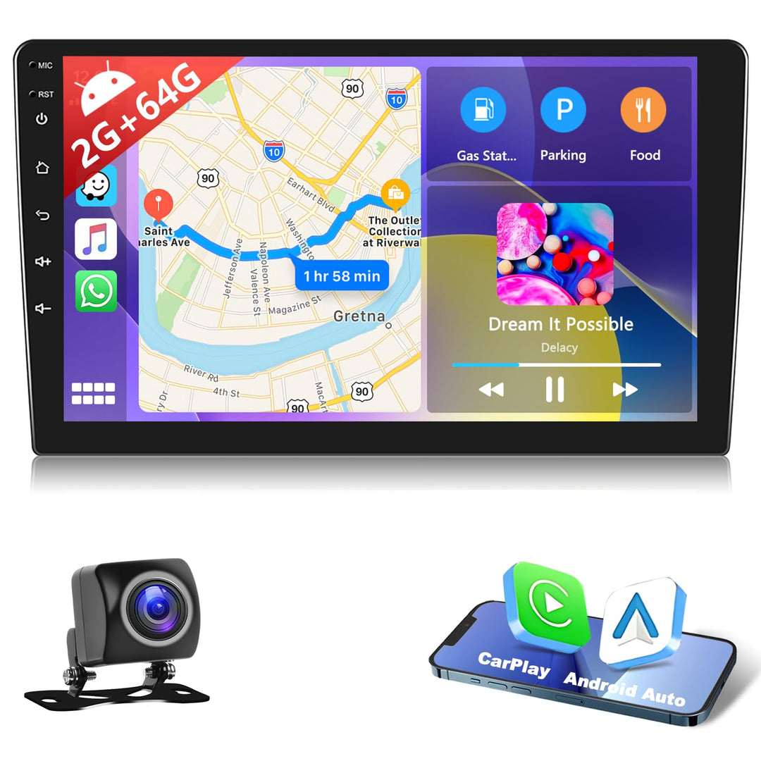 2GB+64GB 2 Din Carplay Autoradio mit Kabellosem Android Auto, 10.1 Zoll Android Touchscreen Bluetoot