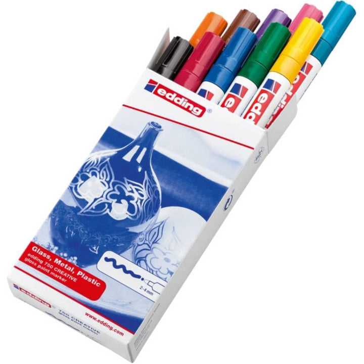 edding 750 Glanzlackmarker Set - mehrfarbig - 10 bunte Lackmarker - Rundspitze 2-4 mm - Lackstift fü