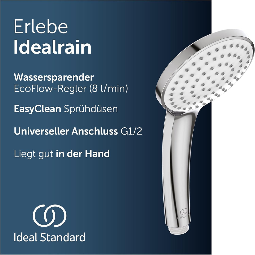 Ideal Standard B9402AA Handbrause, Anschlussgewinde G1/2, verchromt 1-Funktionshandbrause (aerosolar