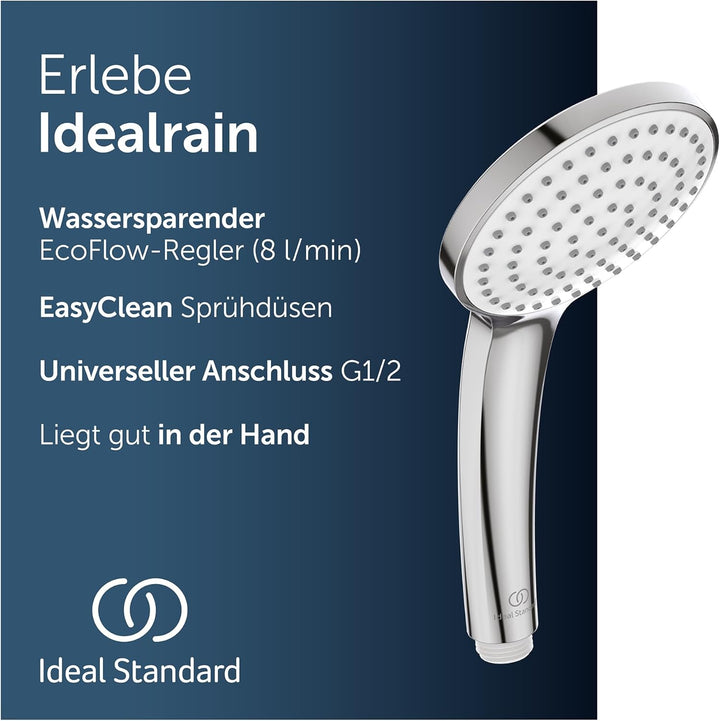 Ideal Standard B9402AA Handbrause, Anschlussgewinde G1/2, verchromt 1-Funktionshandbrause (aerosolar