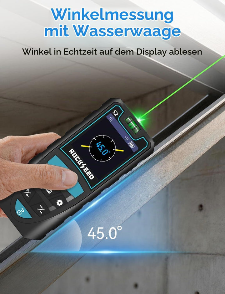 RockSeed Laser-Entfernungsmesser 50m, Grüner Laser,Drehbarer Farbbildschirm | 12 Messmodi, Elektroni