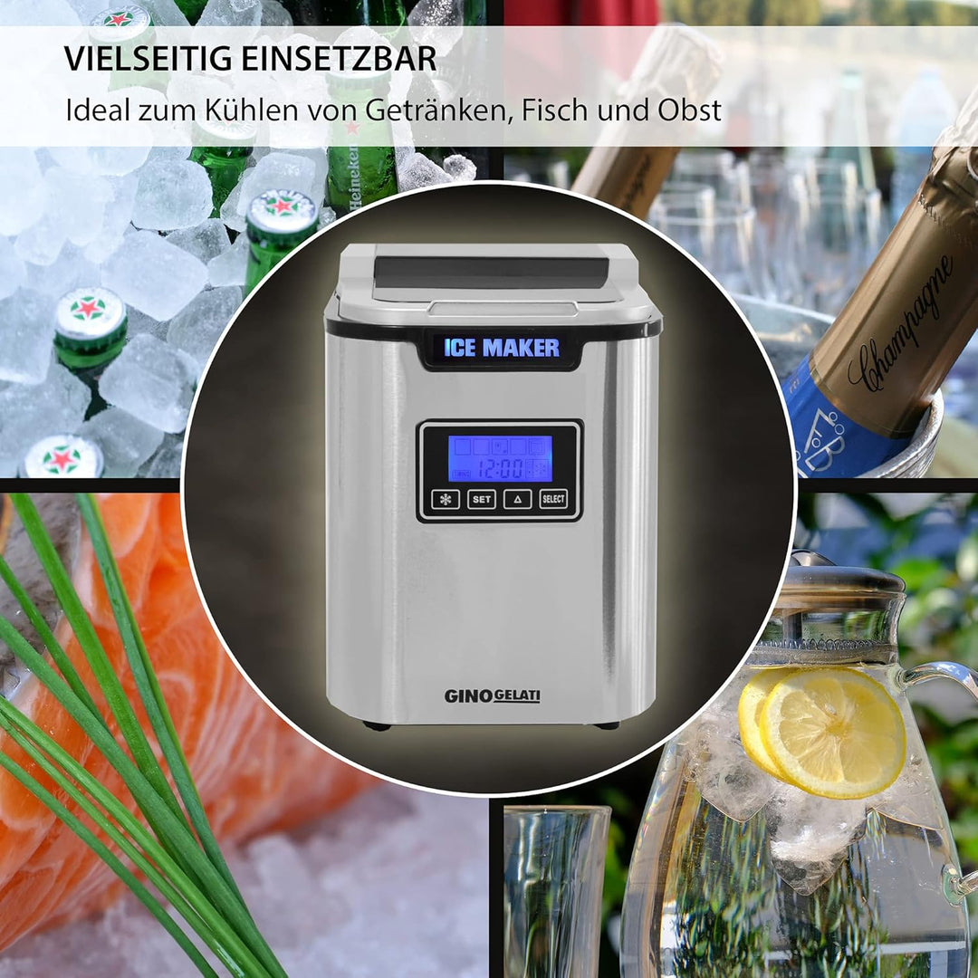 Gino Gelati GG-175W Digitaler Edelstahl Eiswürfelbereiter Eiswürfelmaschine Icemaker