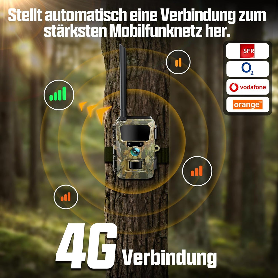 CEYOMUR 4G LTE Wildkamera Solar, 48MP Live Übertragung Wildkamera mit Handyübertragung App, 5200 mAh