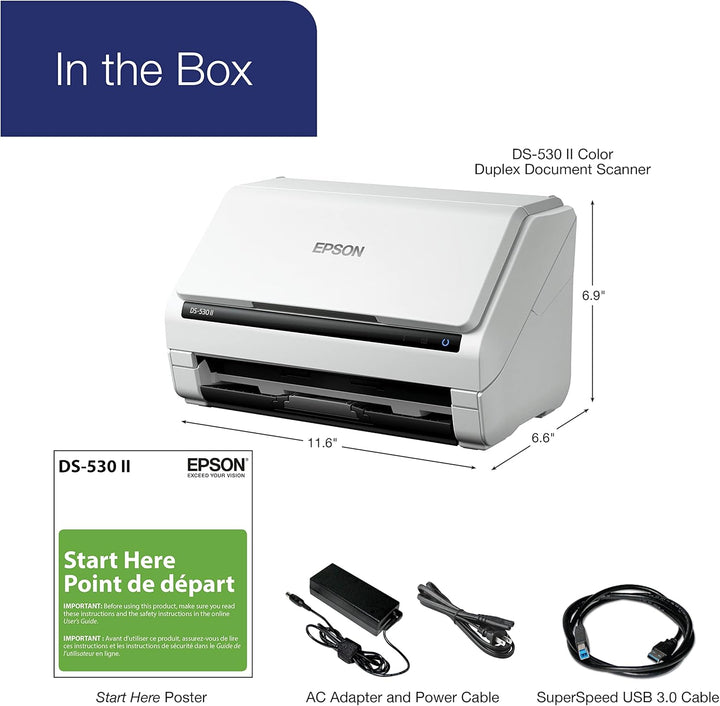 Epson DS-530 II Farb-Duplex-Dokumentenscanner für PC und Mac mit Vorlageneinzug, automatischer Dokum