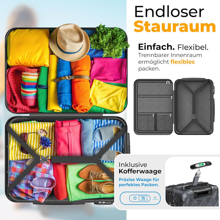 KESSER® Reisekoffer 120L Koffer ABS Hartschalenkoffer mit Zahlenschloss, Kofferwaage & Reisebrieftas