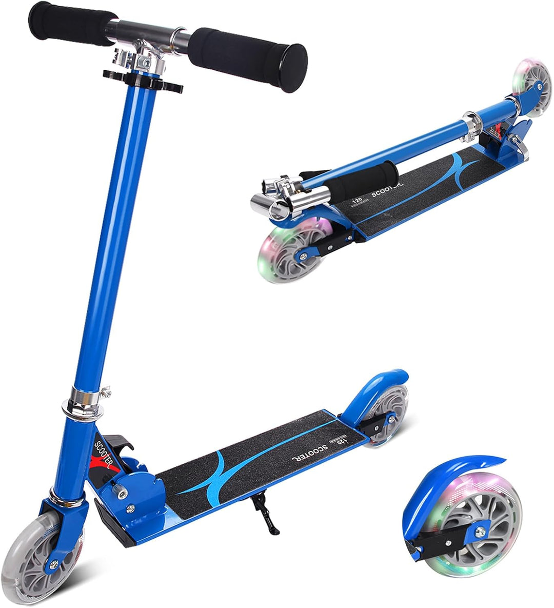GYMAX Faltbare Kindersooter, Kinder Roller mit LED leuchtenden Räder, Tretroller 3 höhenverstellbar