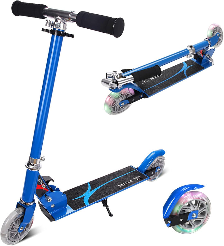 GYMAX Faltbare Kindersooter, Kinder Roller mit LED leuchtenden Räder, Tretroller 3 höhenverstellbar