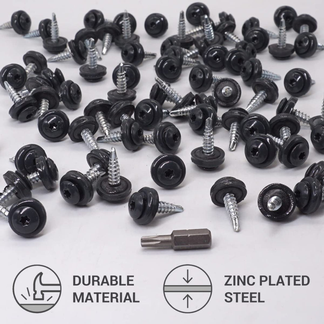 SKIR'CO (200 Stück) Metalldachschrauben 4,8 x 20 mm lackiert selbstbohrende Schrauben mit EPDM Unter