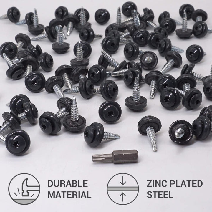 SKIR'CO (200 Stück) Metalldachschrauben 4,8 x 20 mm lackiert selbstbohrende Schrauben mit EPDM Unter