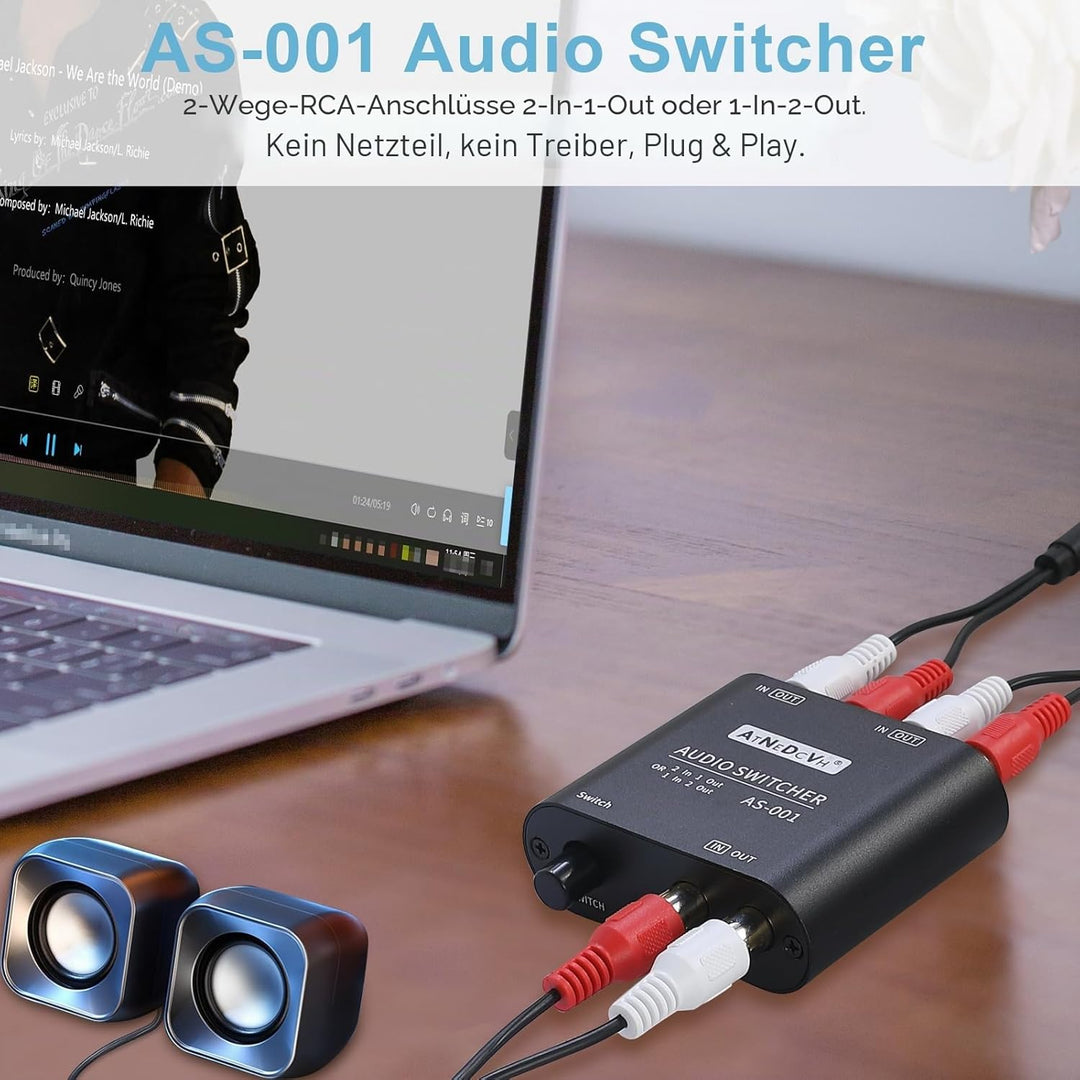 AtNeDcVh RCA / 3,5 mm Port 1 in 2 Out / 2 in 1 Out Bidirektionaler Audio-Umschalter, 2-Wege-Stereo L