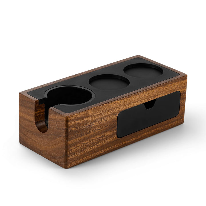 MHW-3BOMBER Espresso-Tampingstation, 4-in-1 Walnuss-Espresso-Organizer-Box mit magnetischer Schublad