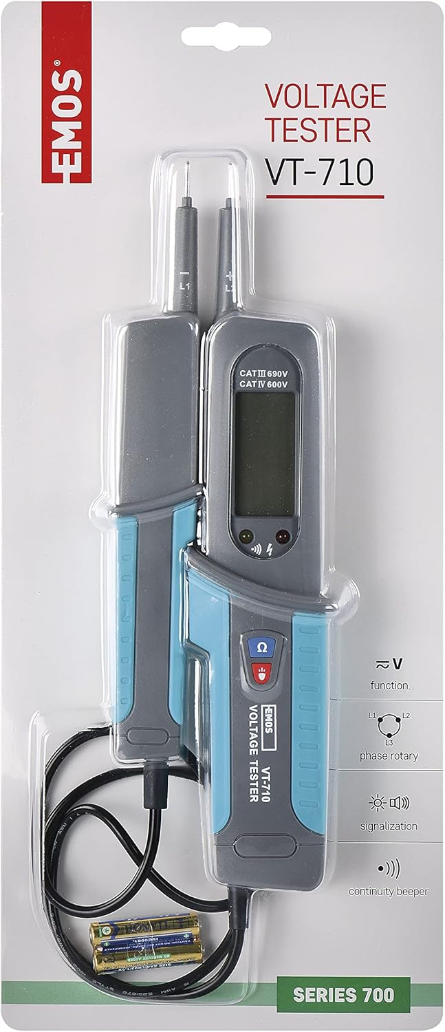 EMOS Spannungsprüfer und Phasentester CAT IV 600 V, AC/DC Volttester/digitaler Spannungstester 6V -