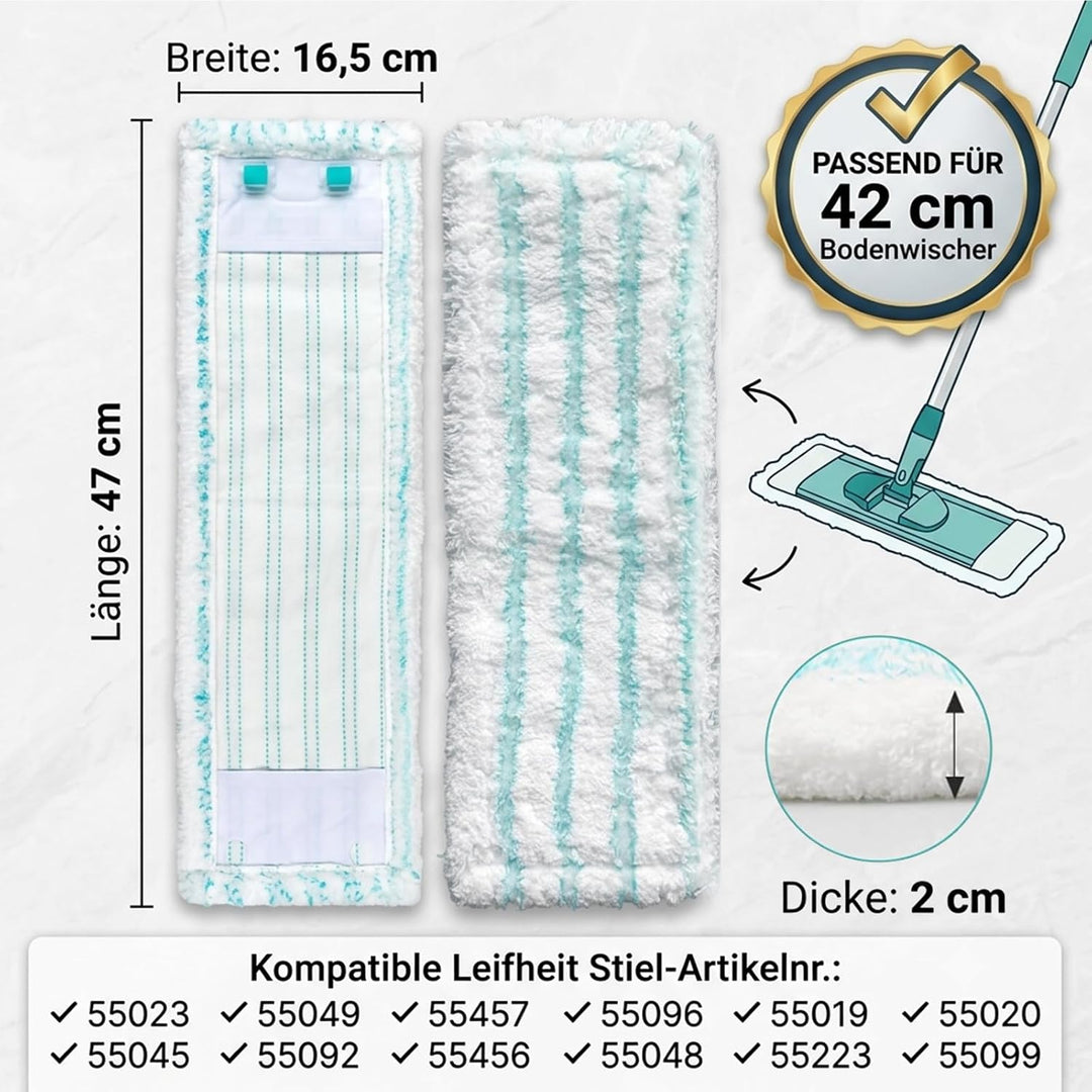 4er Pack Ersatz-Wischbezüge Kompatibel mit Leifheit Profi XL Micro Duo und Cotton Plus, 42 cm Bodenw