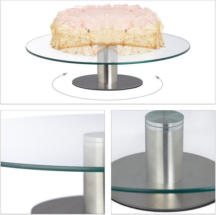 Relaxdays Tortenplatte drehbar, Standfuss, Kuchenplatte zum Dekorieren, Torten Drehteller für Kuchen