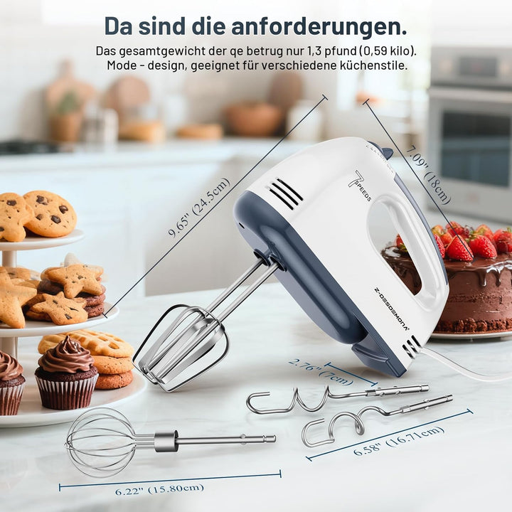 Elektrischer Handmixer, Kleine Lebensmittelmischer 7 Geschwindigkeiten Handmischer, 304 * (1 * Whisk
