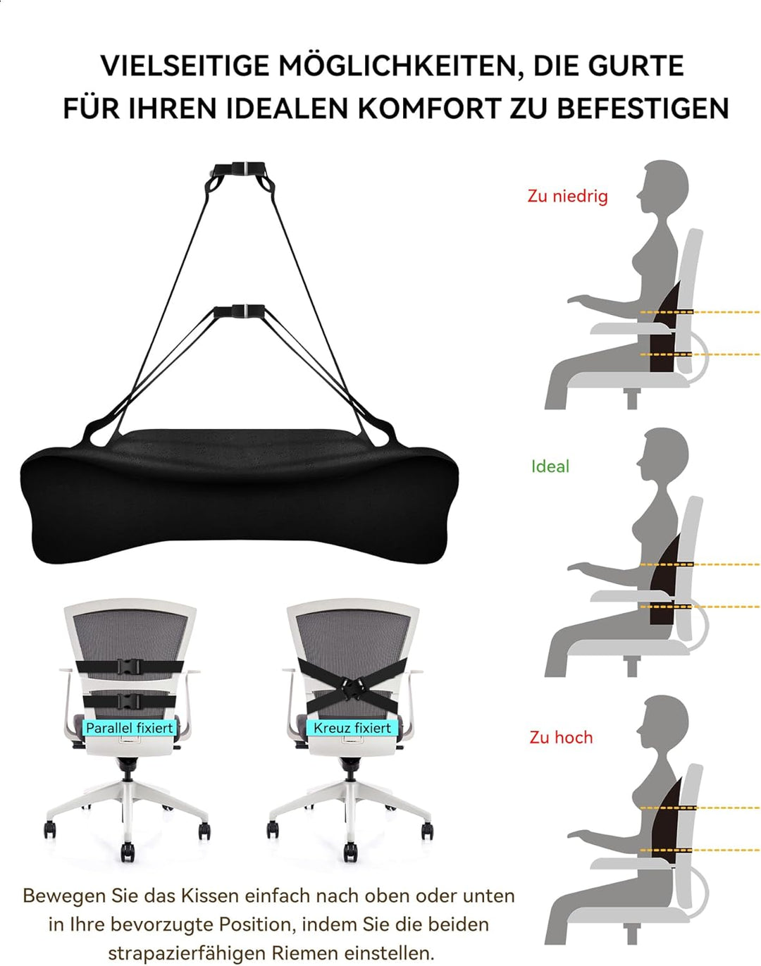 Travel Ease Ergonomisches RückenKissen aus Gel Memory Foam, Lendenkissen für Bürostuhl, Schreibtisch
