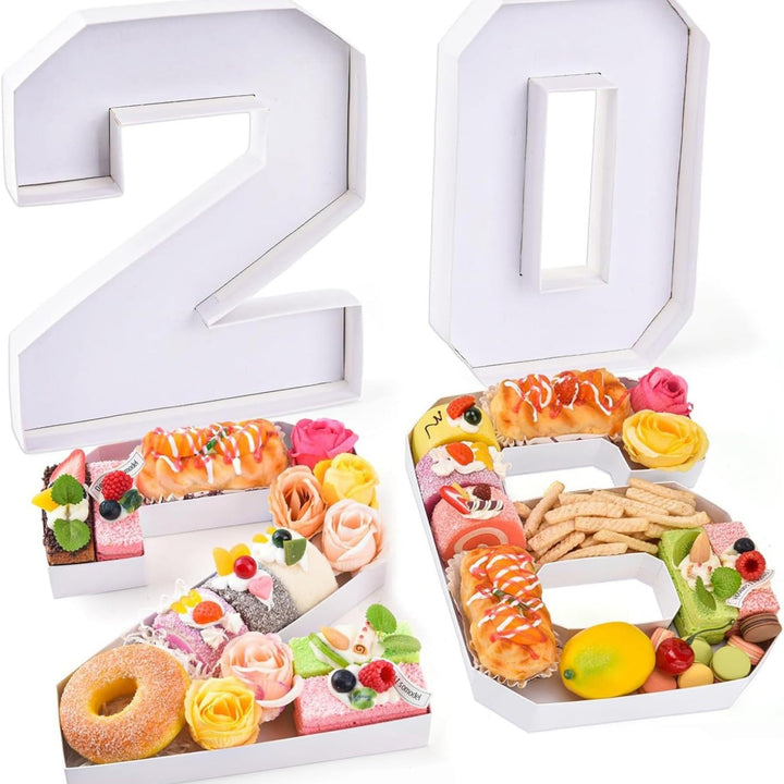 2026 Charcuterie Numbers Befüllbares Essenstablett aus weissem Karton für Abschlussfeiern als Tafela